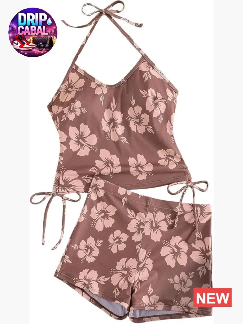 Women's 2 Piece Halter Tankini Swimsuit with Shorts Tummy Control Floral